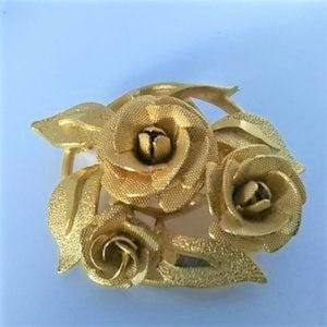 Golden Rose Flower Brooch Vintage